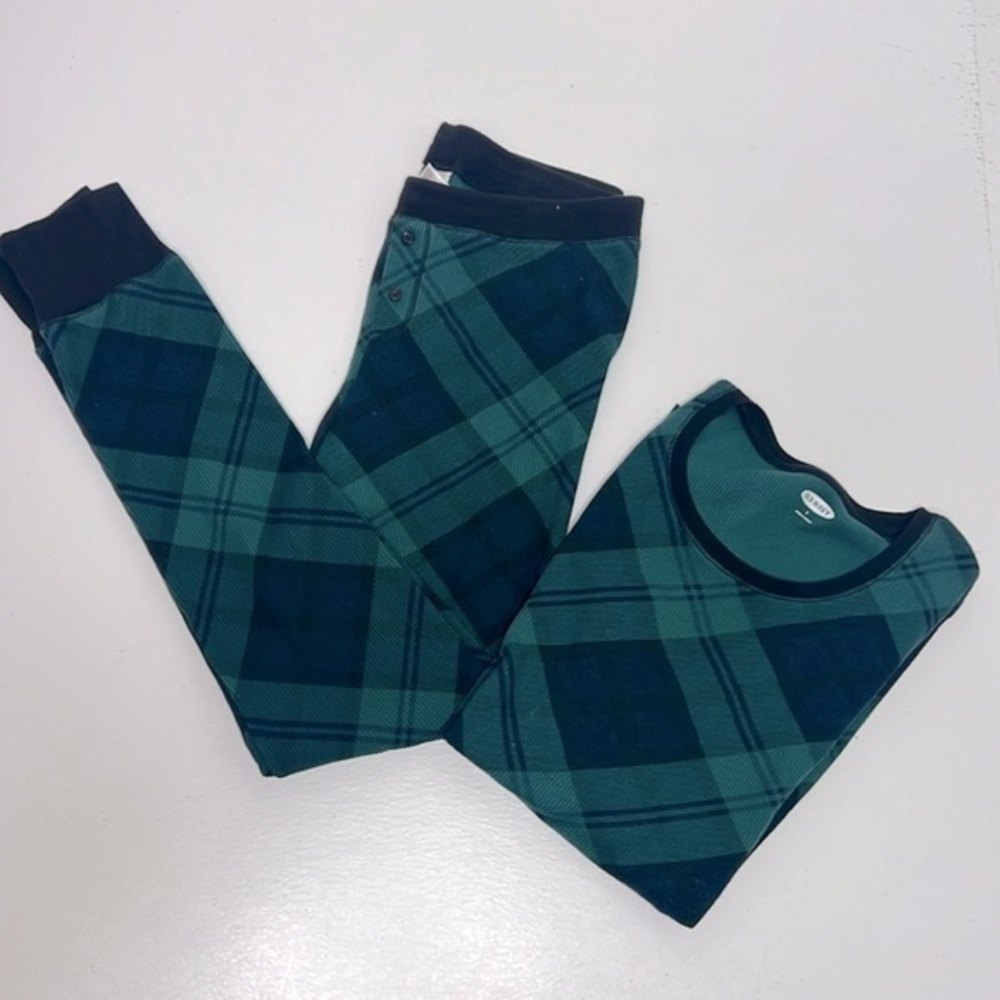 Old Navy green & black plaid Thermal-Knit Pajama lounge wear matching knit set